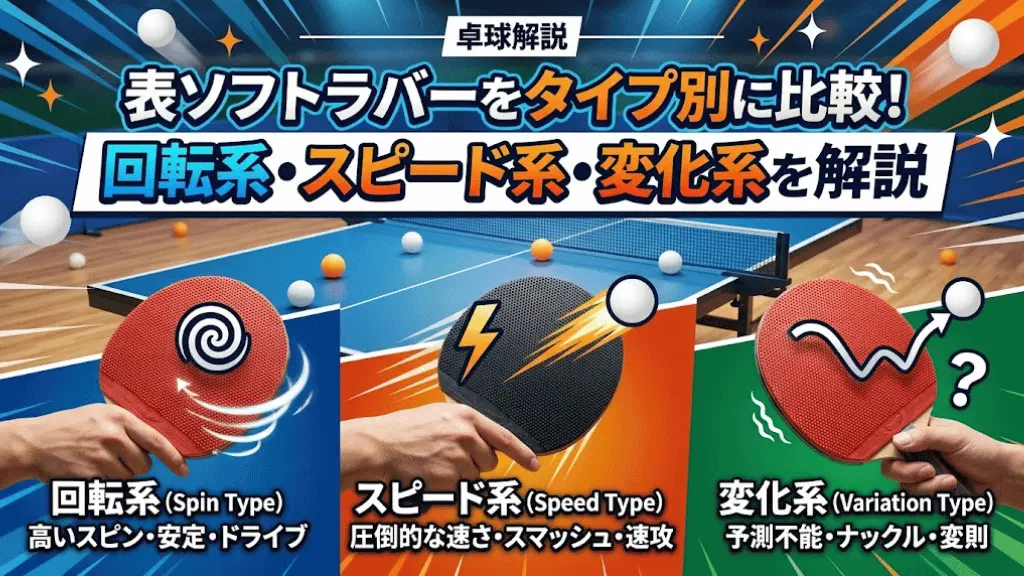 表ソフトラバーをタイプ別に比較！回転系・スピード系・変化系を解説